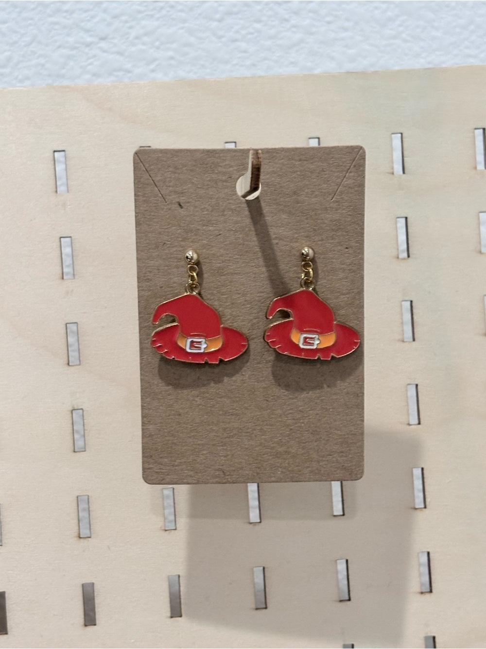 Handcrafted witch hat charms dangle earrings